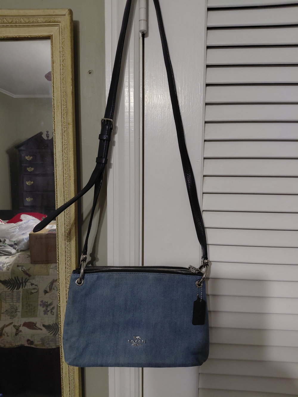 Coach Denim Crossbody Bag with Black Leather Strap